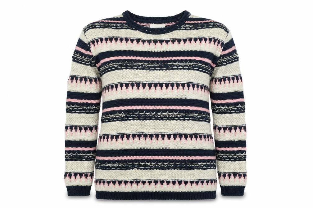 Front view of Springfield women’s multicoloured boat neck geometric polyester jumper, size M