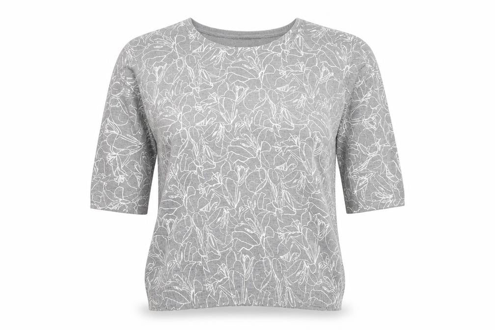 Front view of Klass women’s grey boat neck geometric viscose jumper, size L
