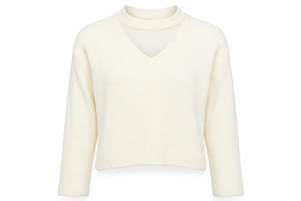 Front view of Divided by H&M women’s ivory v-neck acrylic jumper, size M
