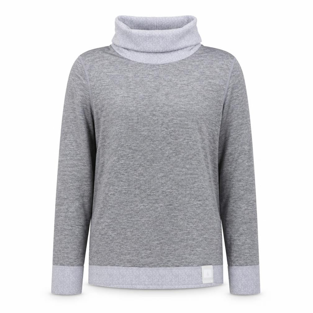 Front view of Decathlon women’s grey polyester basic t-shirt, size XS, roll neck pullover