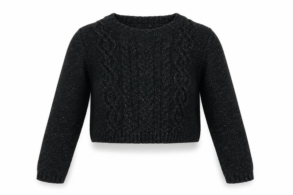 Front view of Rachel Zoe girls’ black round neck cotton jumper, size 3-4, years pullover