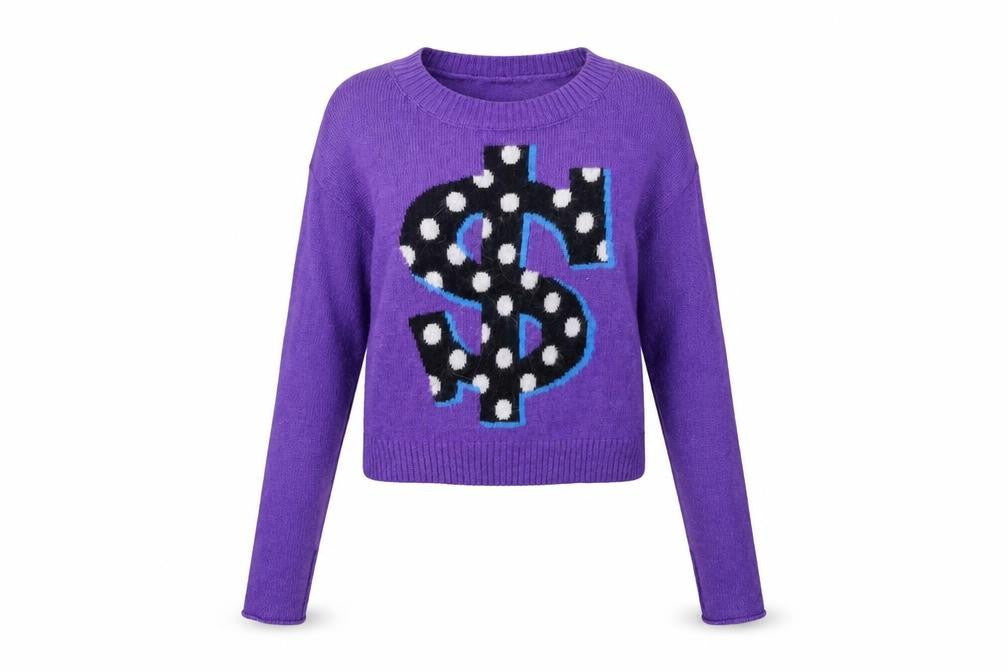 Front view of H&M women’s purple round neck polyamide jumper, size UK 6, - dollar