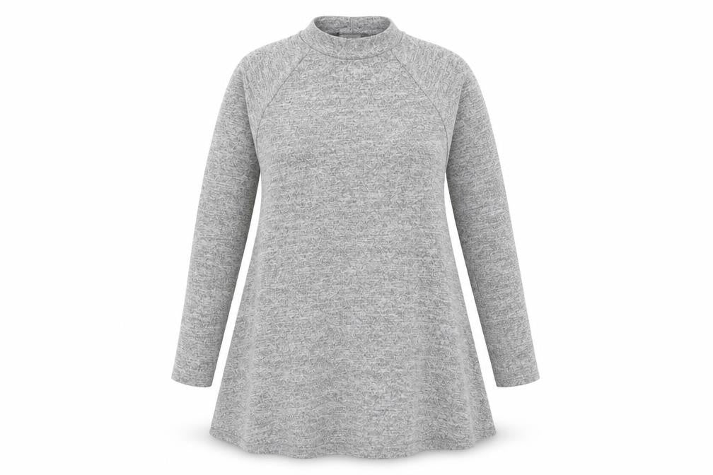 Front view of New Look women’s grey polyester jumper dress, size UK 10, round neck pullover