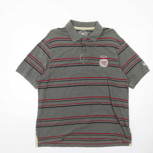 Marks and Spencer Mens Green Striped Cotton Polo Size XL Collared Button
