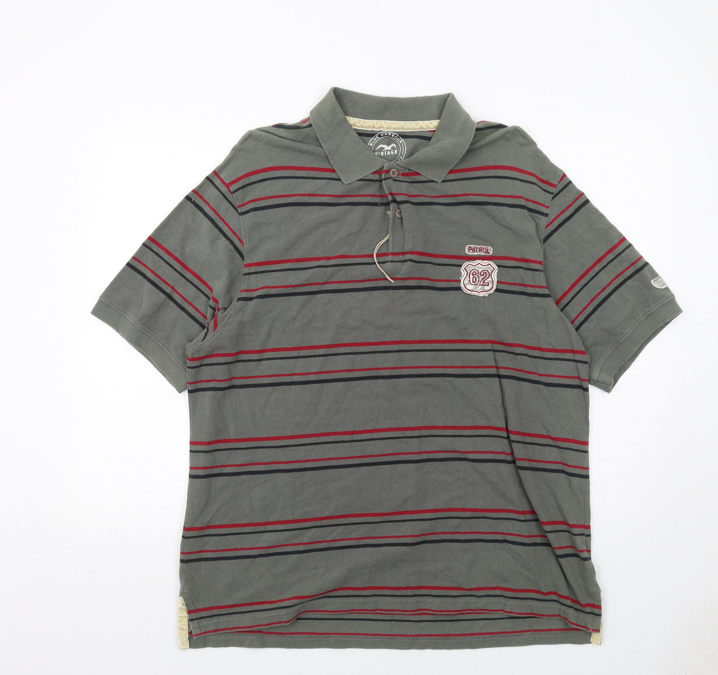 Marks and Spencer Mens Green Striped Cotton Polo Size XL Collared Button