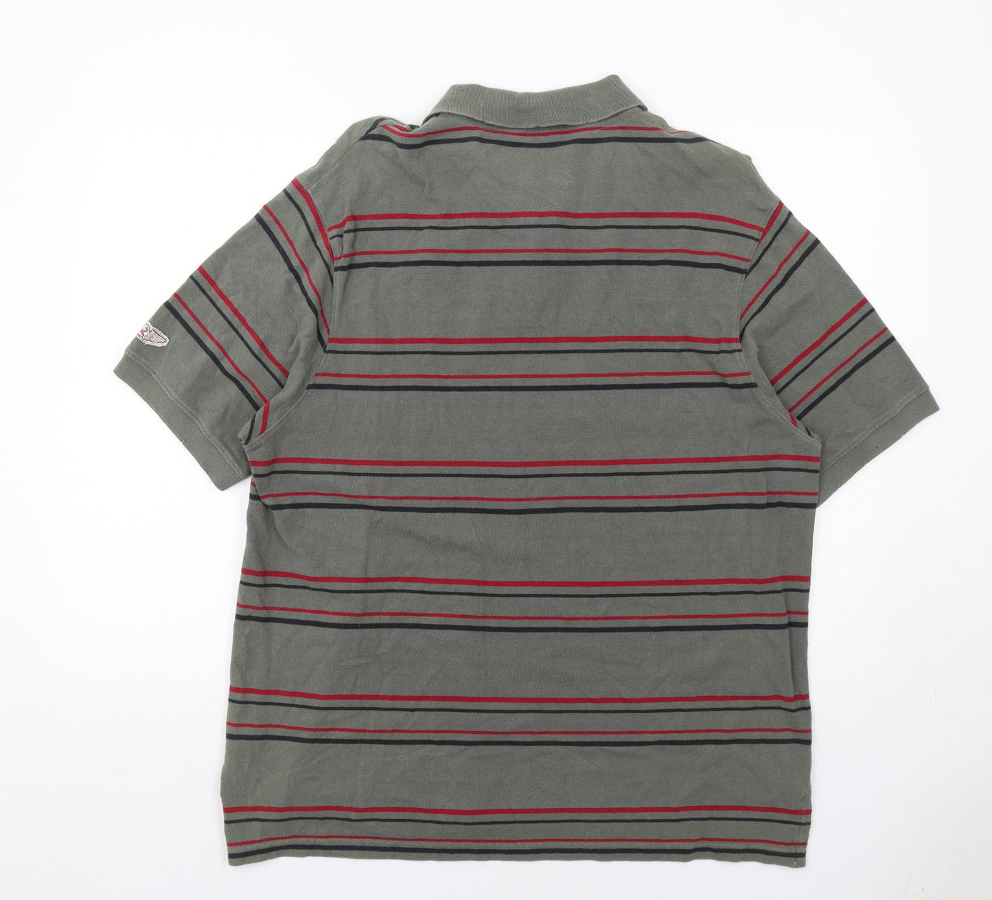 Marks and Spencer Mens Green Striped Cotton Polo Size XL Collared Button