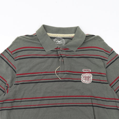 Marks and Spencer Mens Green Striped Cotton Polo Size XL Collared Button