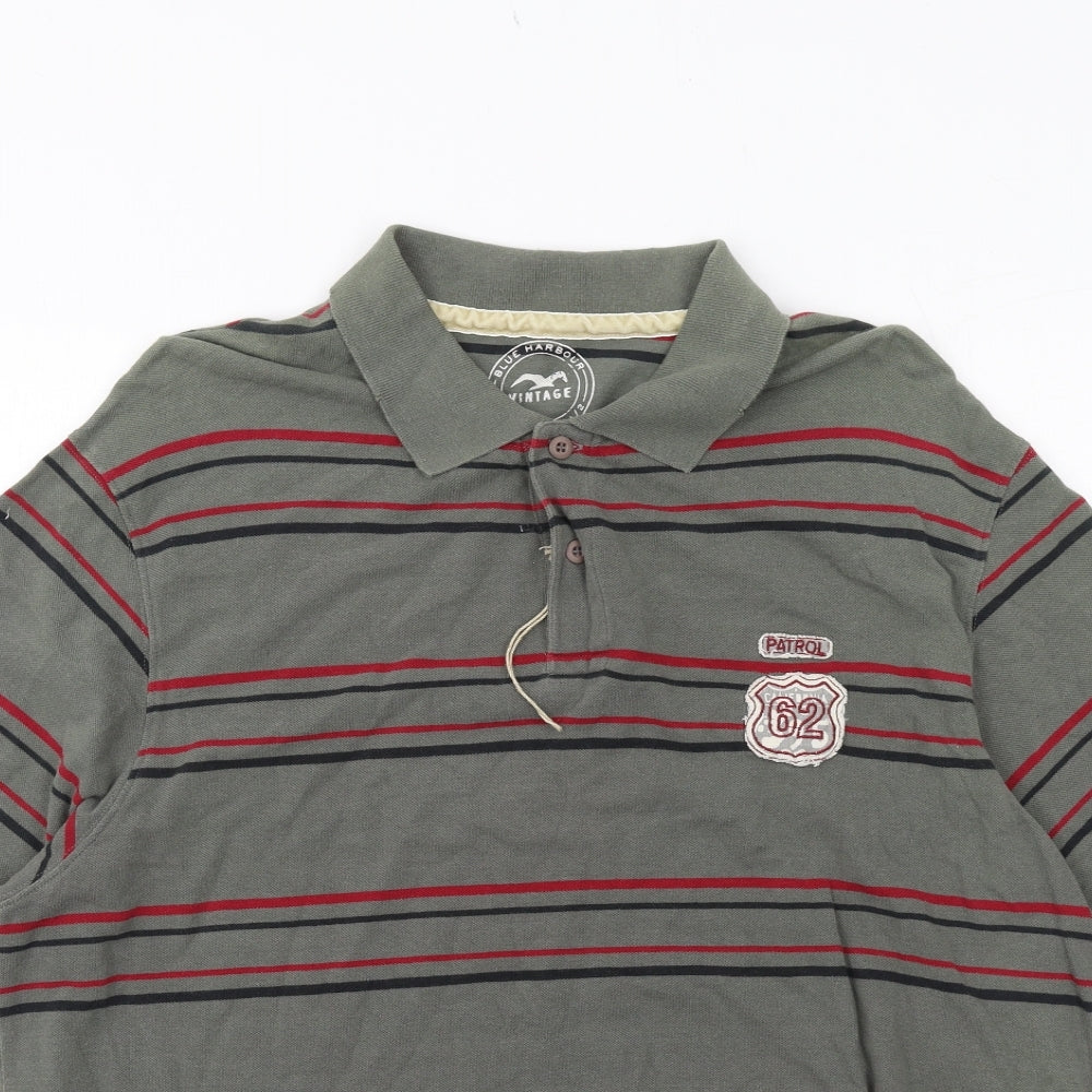 Marks and Spencer Mens Green Striped Cotton Polo Size XL Collared Button