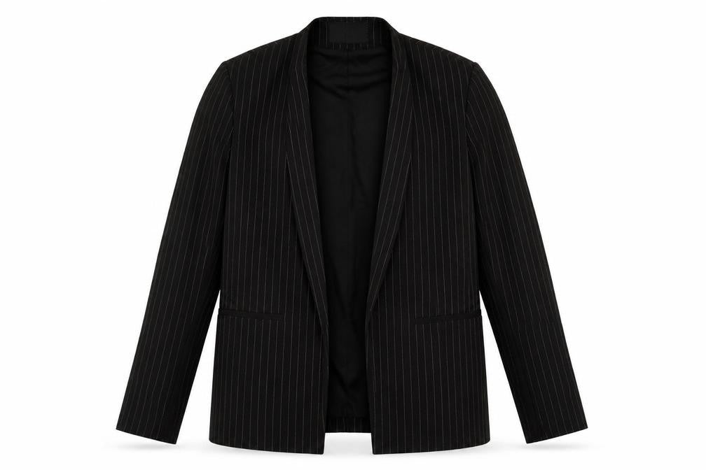 Front view of Y.A.S women’s black striped jacket blazer, size L