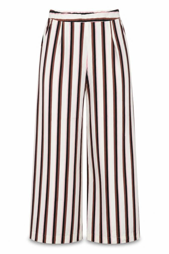 Front view of Monki women’s multicoloured striped viscose trousers, size S, regular