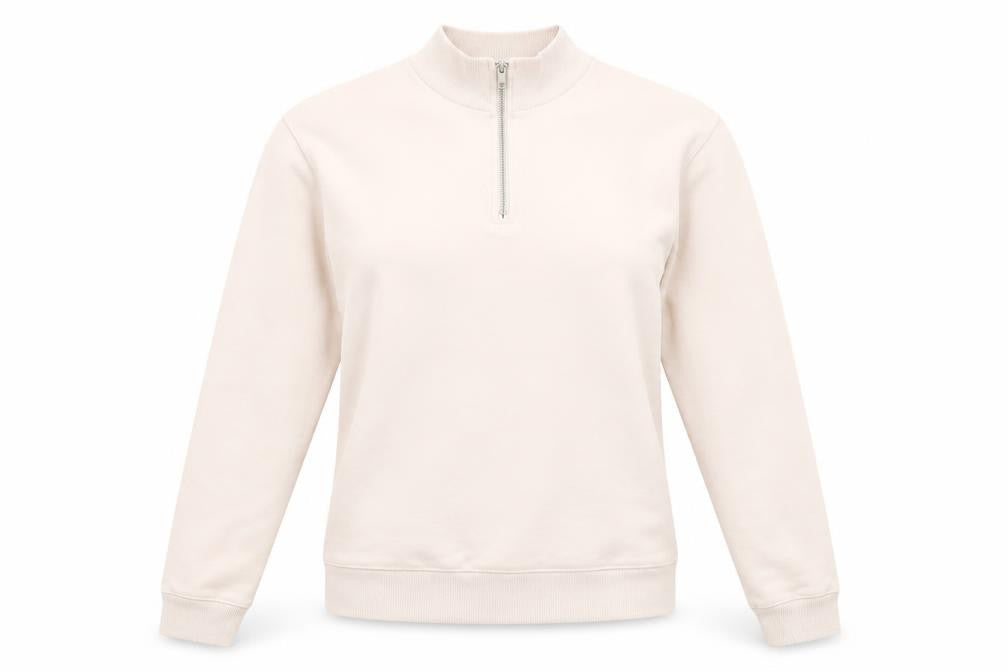 Front view of ASOS women’s pink cotton pullover sweatshirt, size S, zip