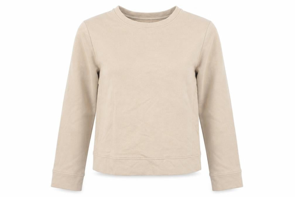 Front view of Marks & Spencer women’s beige cotton pullover sweatshirt, size S, pullover