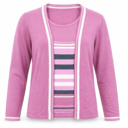 EWM Womens Purple Round Neck Striped Acrylic Cardigan Jumper Size 10 - Twin Set