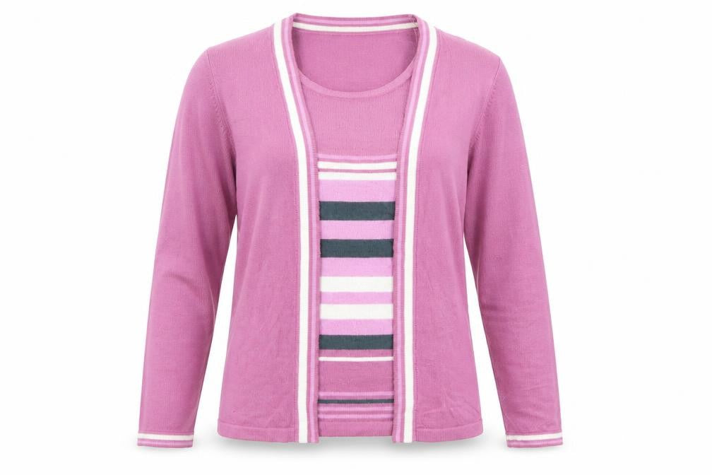 EWM Womens Purple Round Neck Striped Acrylic Cardigan Jumper Size 10 - Twin Set
