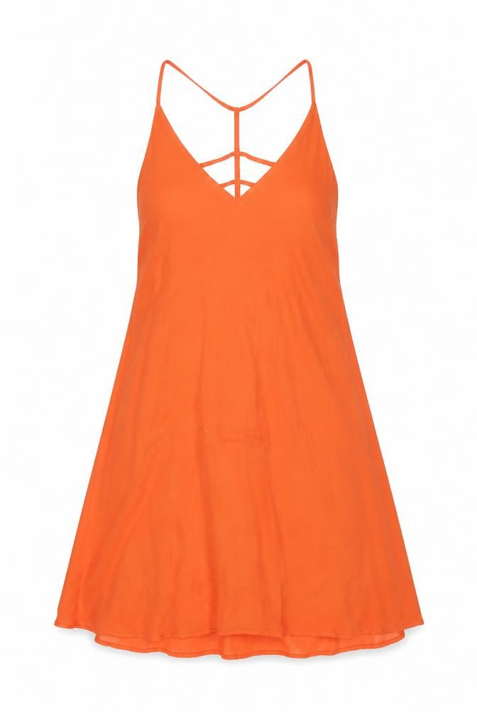 Front view of Boohoo women’s orange polyester a-line, size UK 12, v-neck pullover - open back