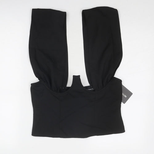 PRETTYLITTLETHING Womens Black Polyester Cropped Blouse Size 12 Sweetheart