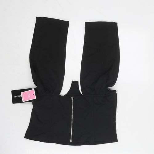 PRETTYLITTLETHING Womens Black Polyester Cropped Blouse Size 12 Sweetheart