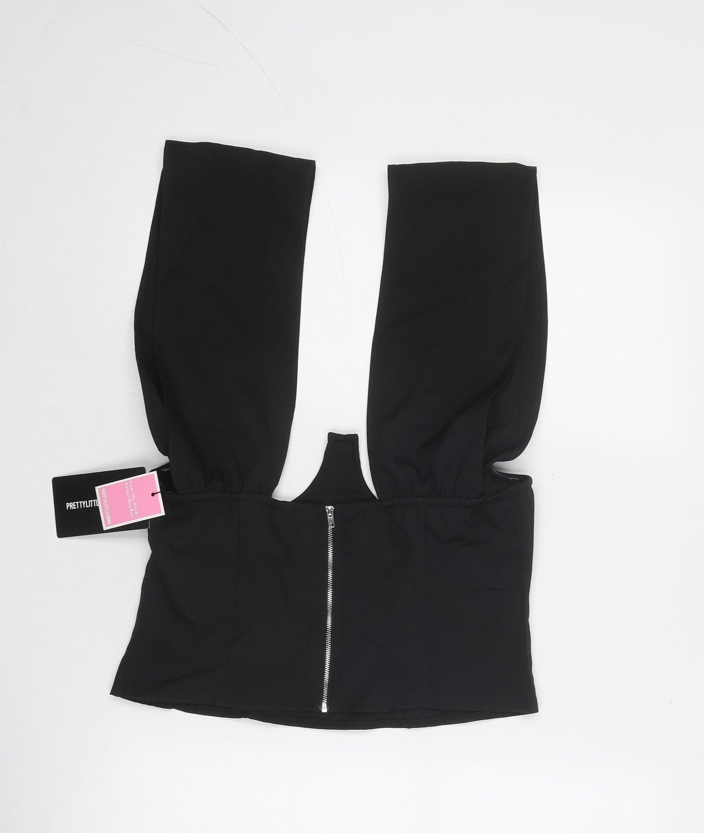 PRETTYLITTLETHING Womens Black Polyester Cropped Blouse Size 12 Sweetheart