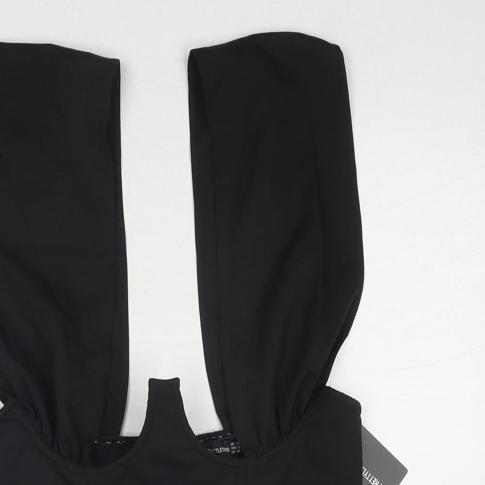 PRETTYLITTLETHING Womens Black Polyester Cropped Blouse Size 12 Sweetheart