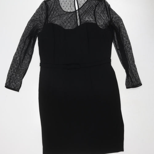 Hobbs Womens Black Acetate Bodycon Size 16 Round Neck Zip - Lace Sleeve