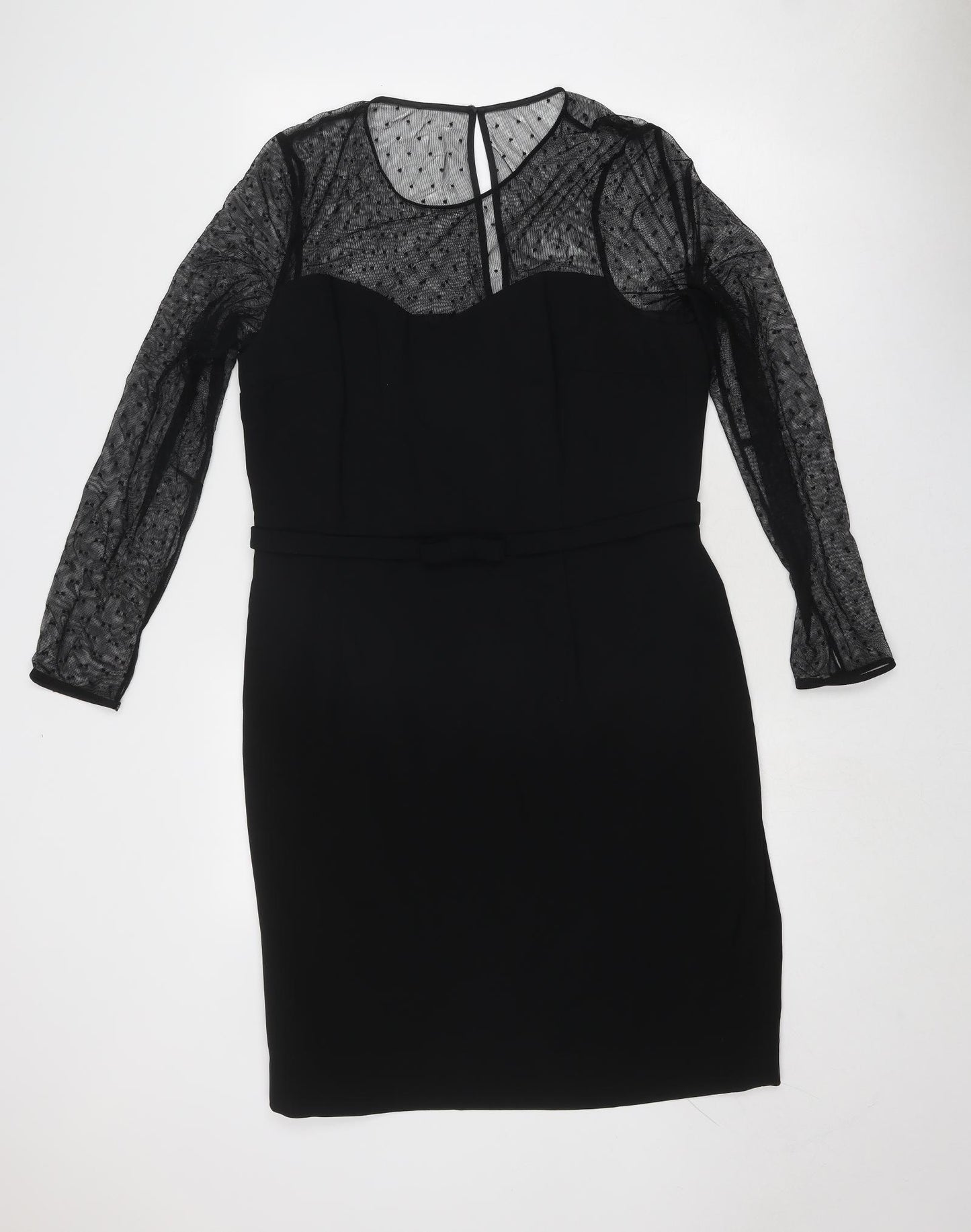 Hobbs Womens Black Acetate Bodycon Size 16 Round Neck Zip - Lace Sleeve