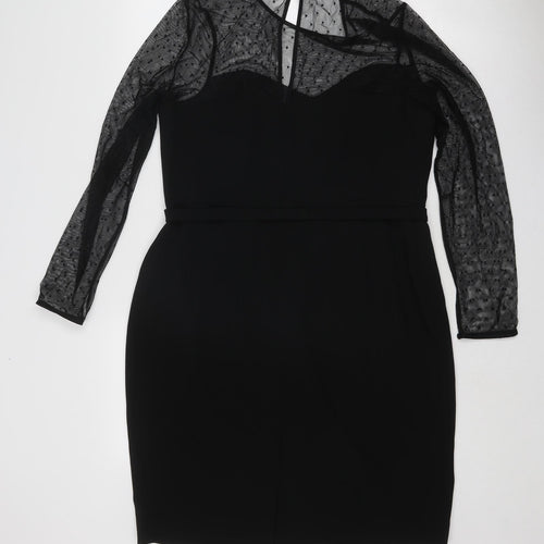 Hobbs Womens Black Acetate Bodycon Size 16 Round Neck Zip - Lace Sleeve