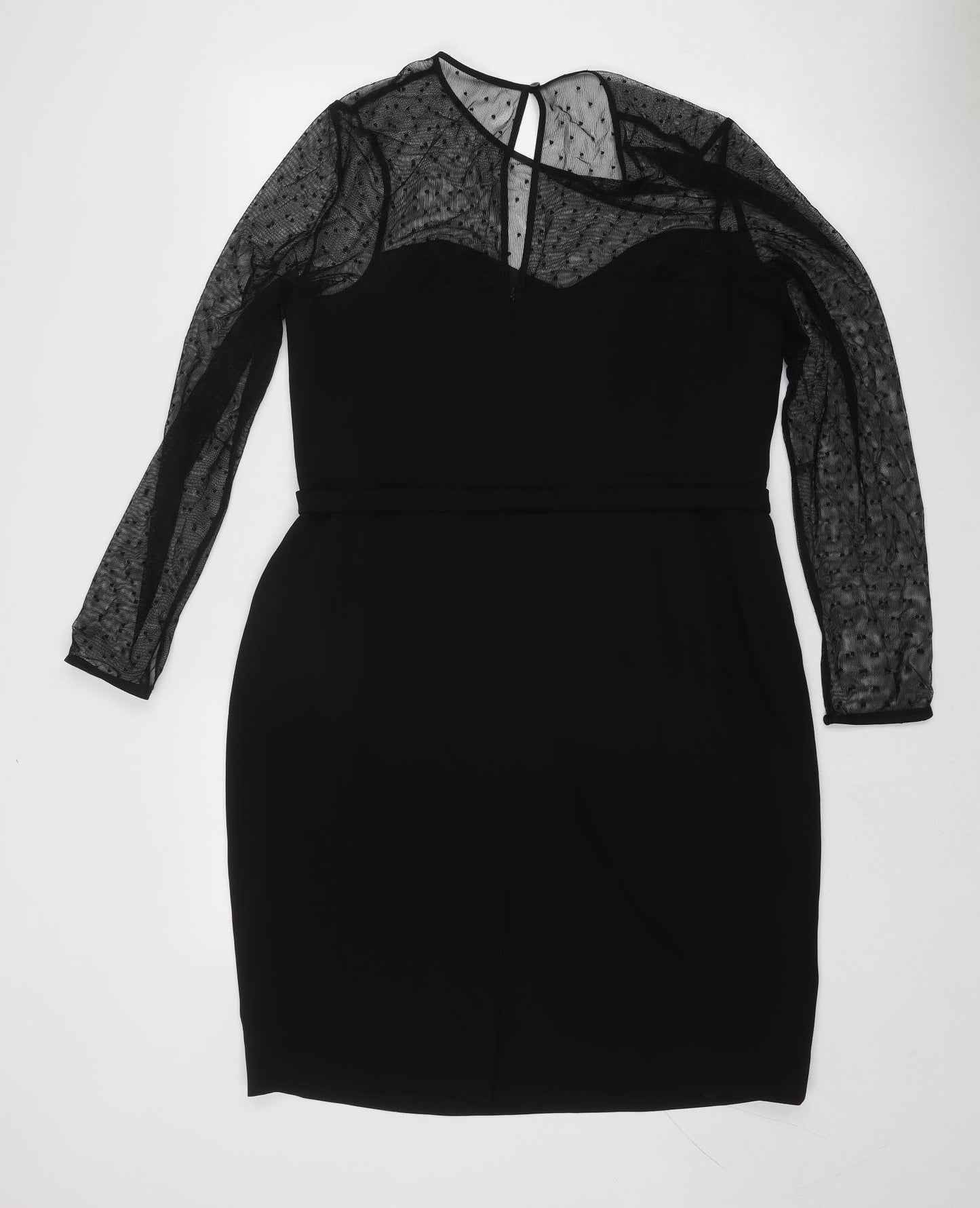 Hobbs Womens Black Acetate Bodycon Size 16 Round Neck Zip - Lace Sleeve
