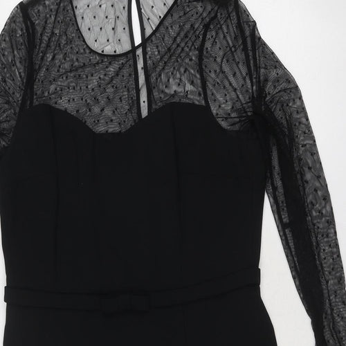 Hobbs Womens Black Acetate Bodycon Size 16 Round Neck Zip - Lace Sleeve