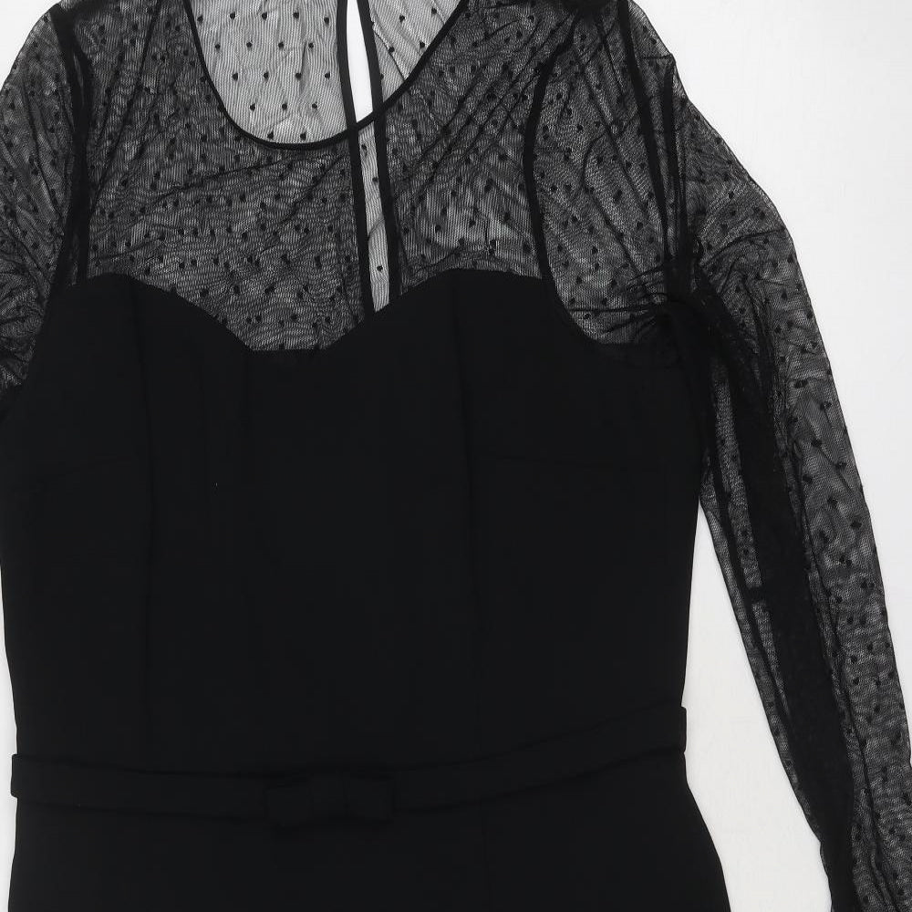 Hobbs Womens Black Acetate Bodycon Size 16 Round Neck Zip - Lace Sleeve