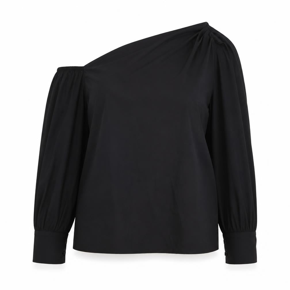 Front view of Celmia women’s black polyester basic blouse, size 4XL, one shoulder