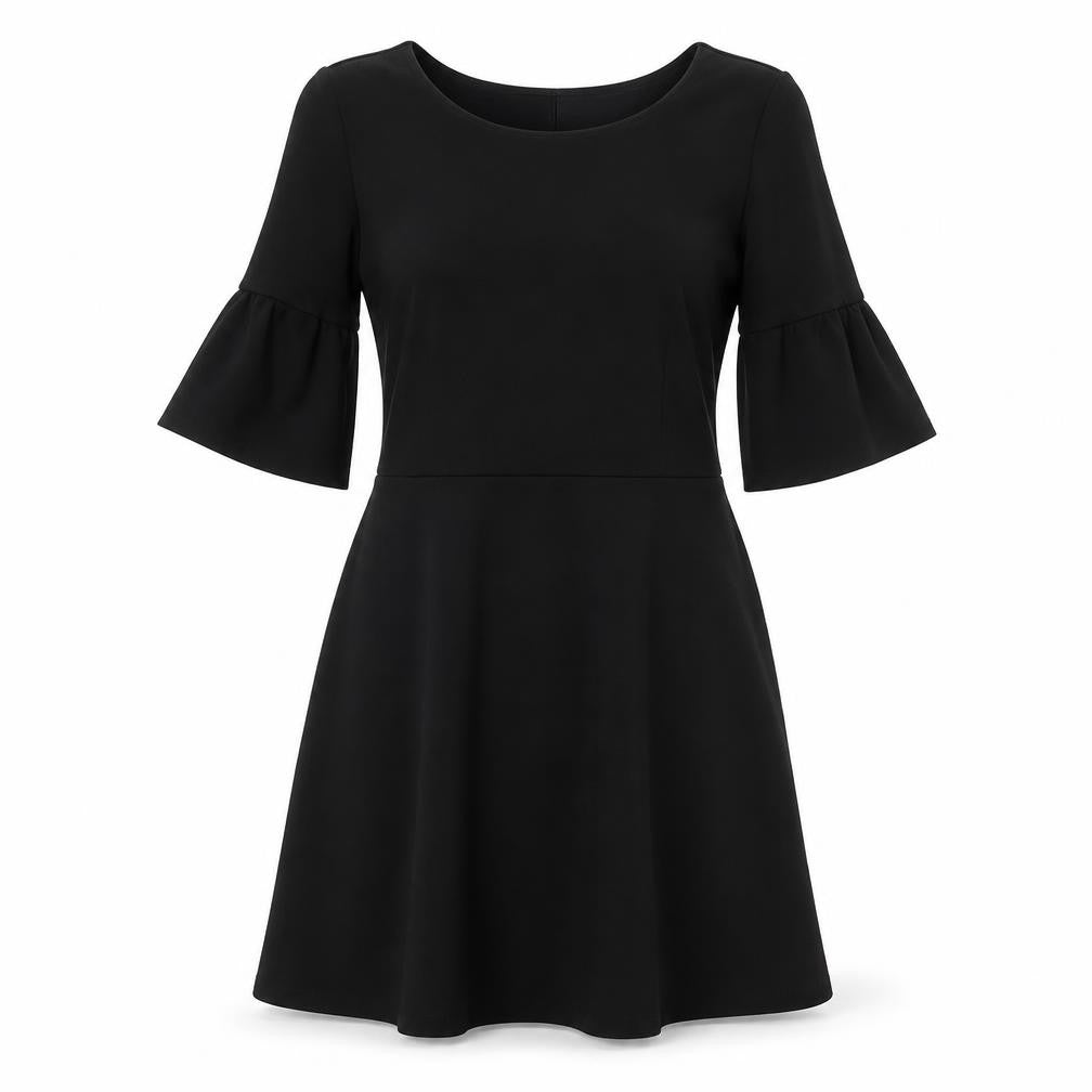 Front view of ASOS women’s black polyester trapeze & swing, size UK 10, round neck zip