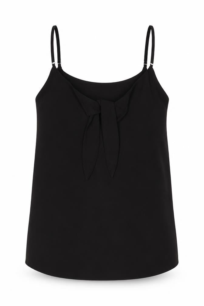 Front view of River Island women’s black polyester camisole tank, size UK 10, round neck