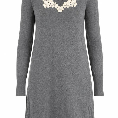 Oasis Womens Grey 100% Cotton A-Line Size M Round Neck Pullover - Flower Detail
