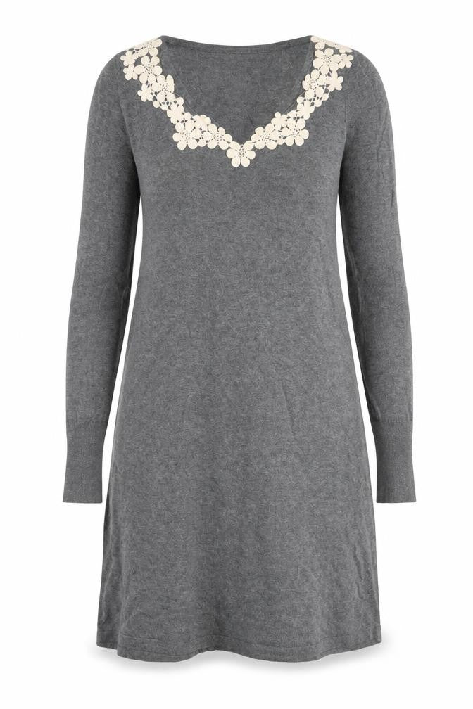 Oasis Womens Grey 100% Cotton A-Line Size M Round Neck Pullover - Flower Detail
