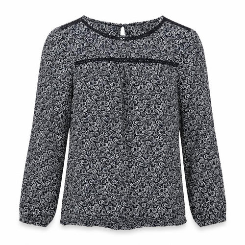He Loves Me He Loves Me Not Womens Black Geometric Viscose Basic Blouse Size 10 Round Neck