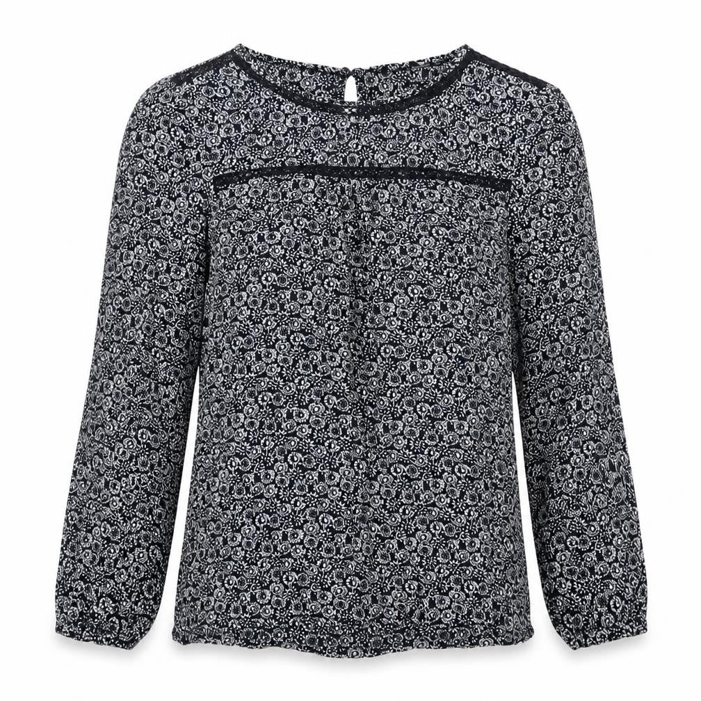He Loves Me He Loves Me Not Womens Black Geometric Viscose Basic Blouse Size 10 Round Neck