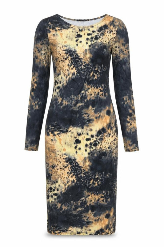 Front view of Topshop women’s beige geometric polyester bodycon, size UK 8, round neck pullover