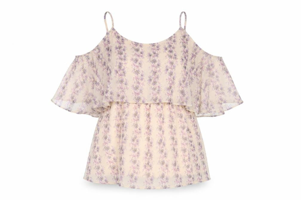 Front view of Topshop women’s beige geometric polyester basic tank, size UK 10, round neck