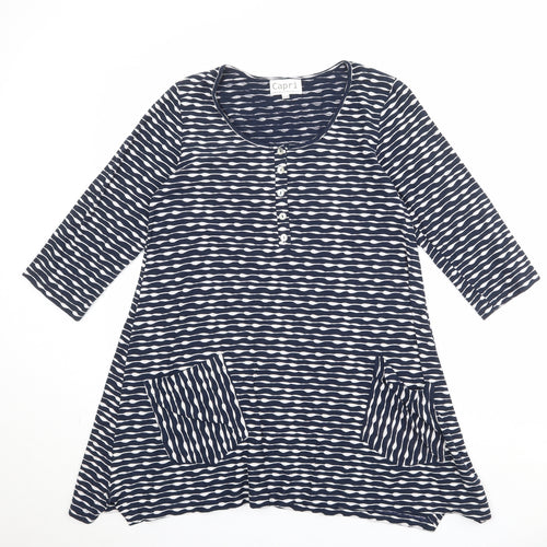 Capri Womens Blue Geometric 100% Cotton Tunic Blouse Size S Round Neck