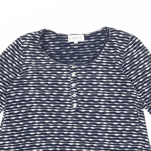 Capri Womens Blue Geometric 100% Cotton Tunic Blouse Size S Round Neck