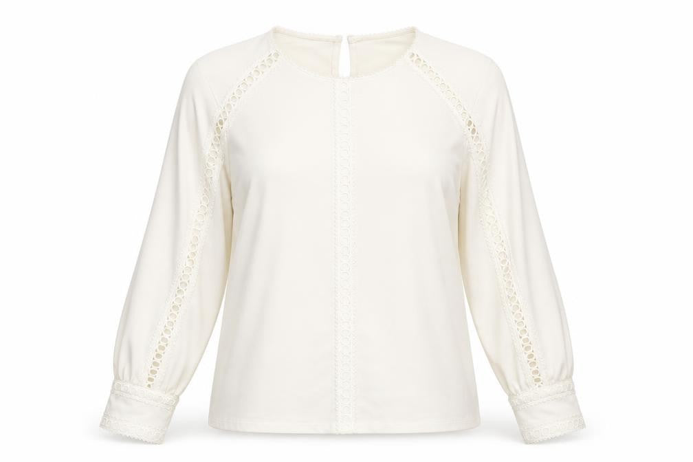 Front view of H&M women’s ivory polyester basic blouse, size L, round neck