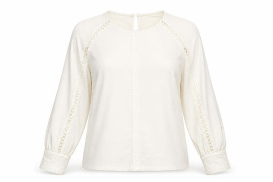 Front view of H&M women’s ivory polyester basic blouse, size L, round neck
