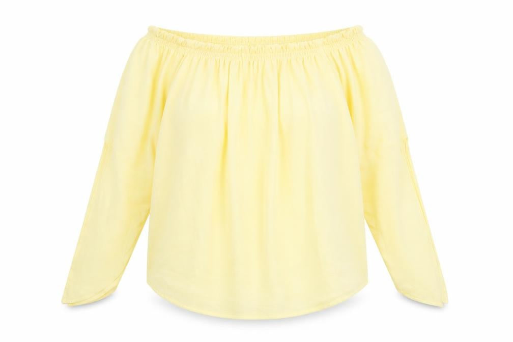 Front view of Zara women’s yellow polyester basic blouse, size M, round neck