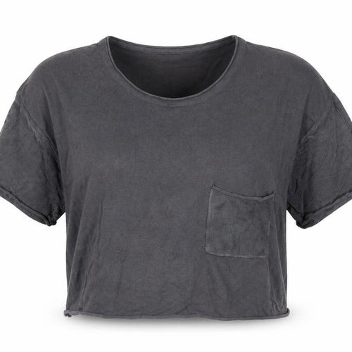 Mango Womens Grey Polyester Cropped T-Shirt Size S Round Neck