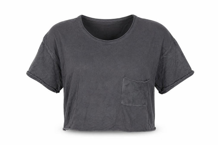 Mango Womens Grey Polyester Cropped T-Shirt Size S Round Neck
