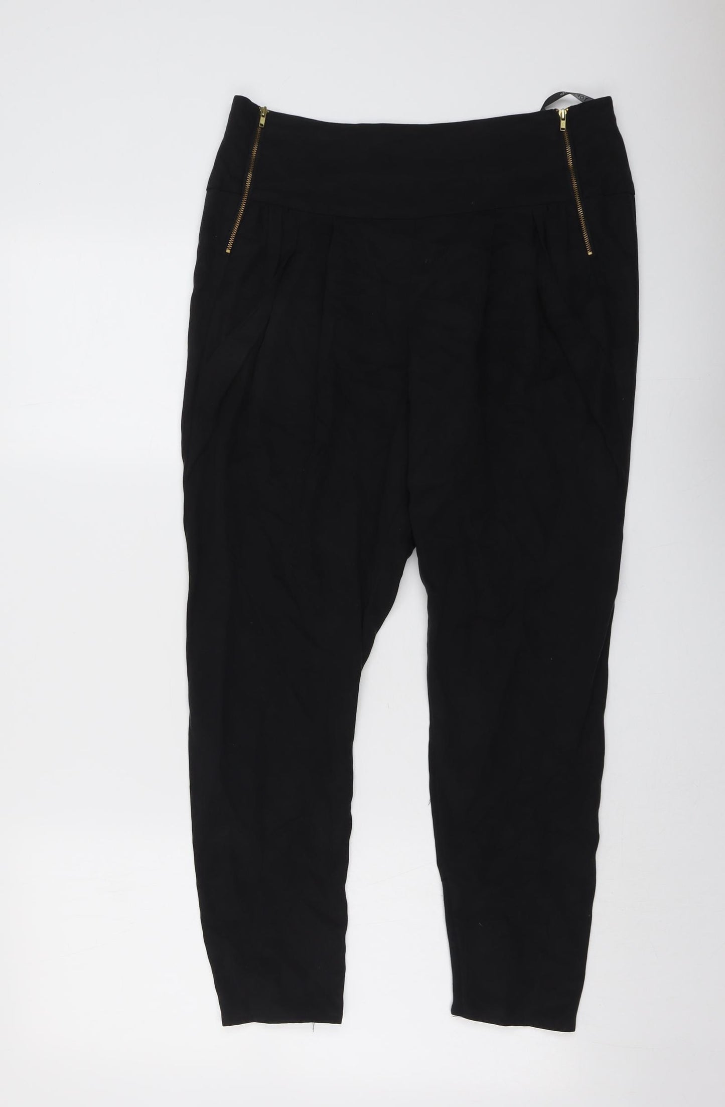 Topshop Womens Black Lyocell Capri Trousers Size 10 L25 in Regular Zip