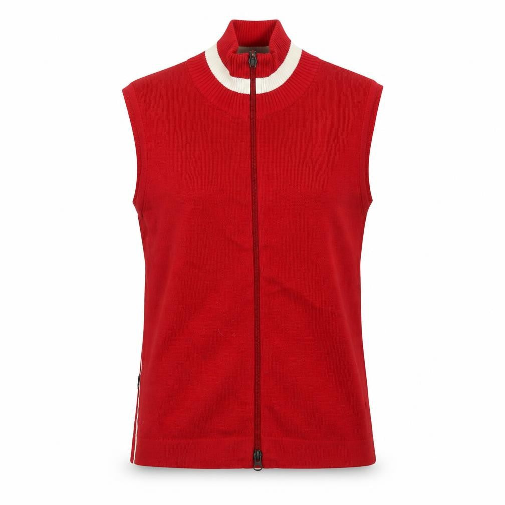 Front view of Backtee women’s red high neck cotton full zip jumper, size M