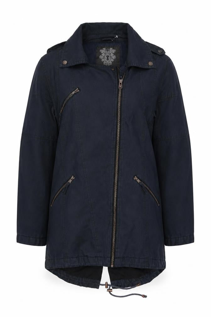 Front view of Label Lab women’s blue jacket, size UK 10, zip
