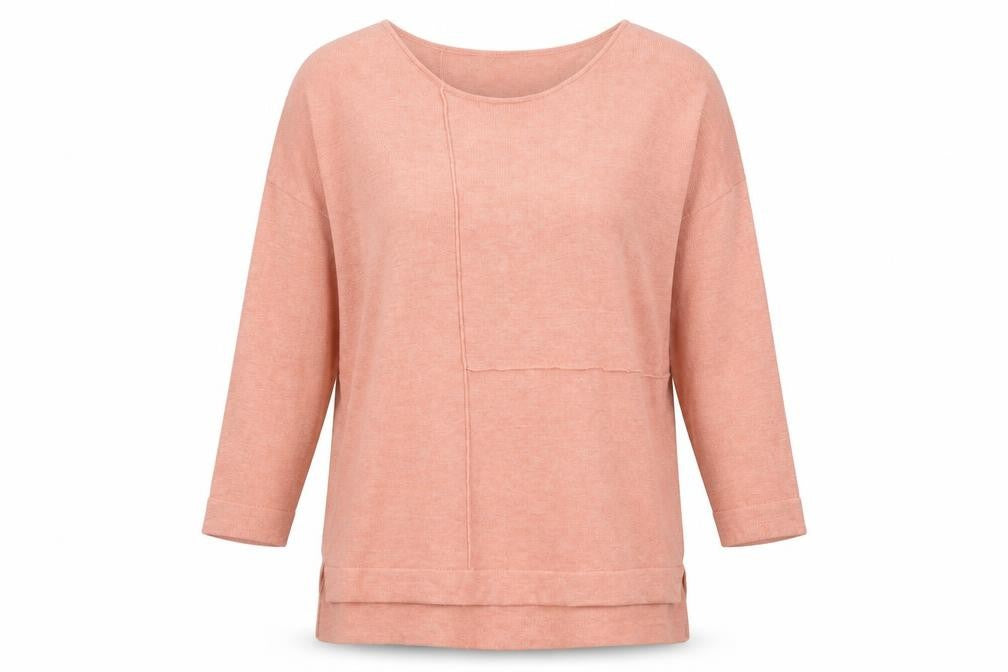 Front view of Viza Viz women’s orange round neck viscose jumper, size S
