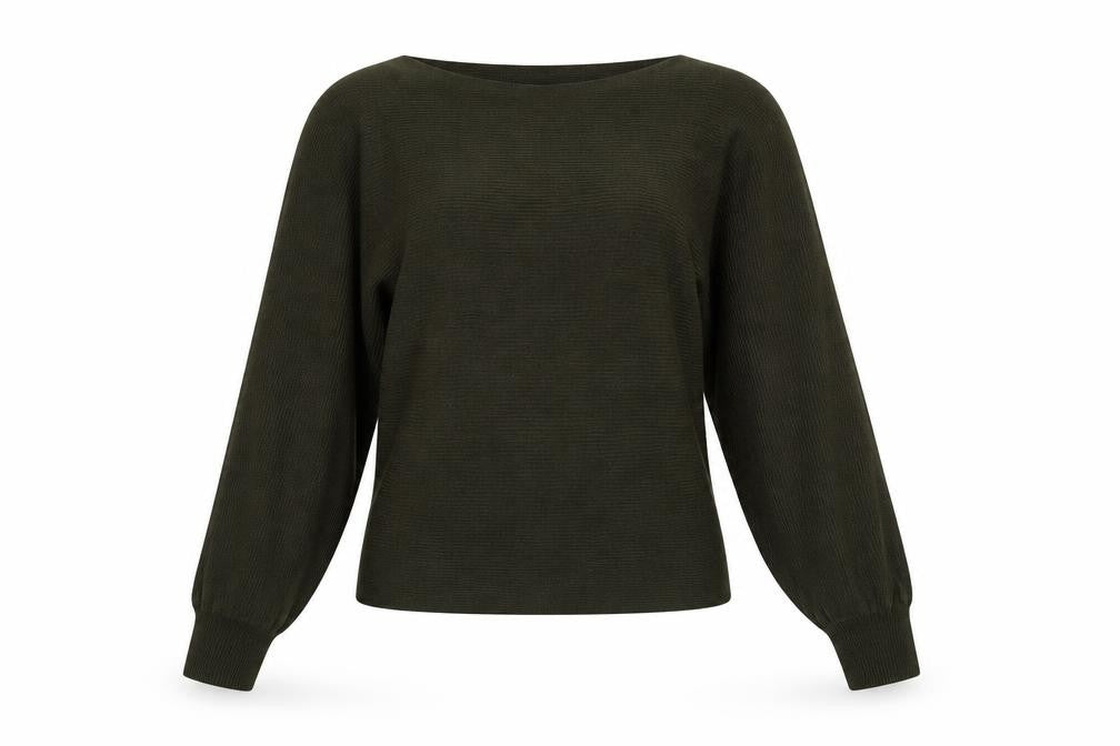 Front view of New Look women’s green boat neck acrylic jumper, size M
